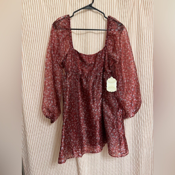 Altar’d State Mini Dress Puff Sleeve size medium NEW WITH TAGS - Picture 2 of 4